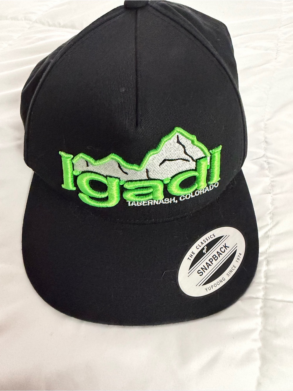 Tabernash Colorado Black Snapback Hat with Neon Green Logo